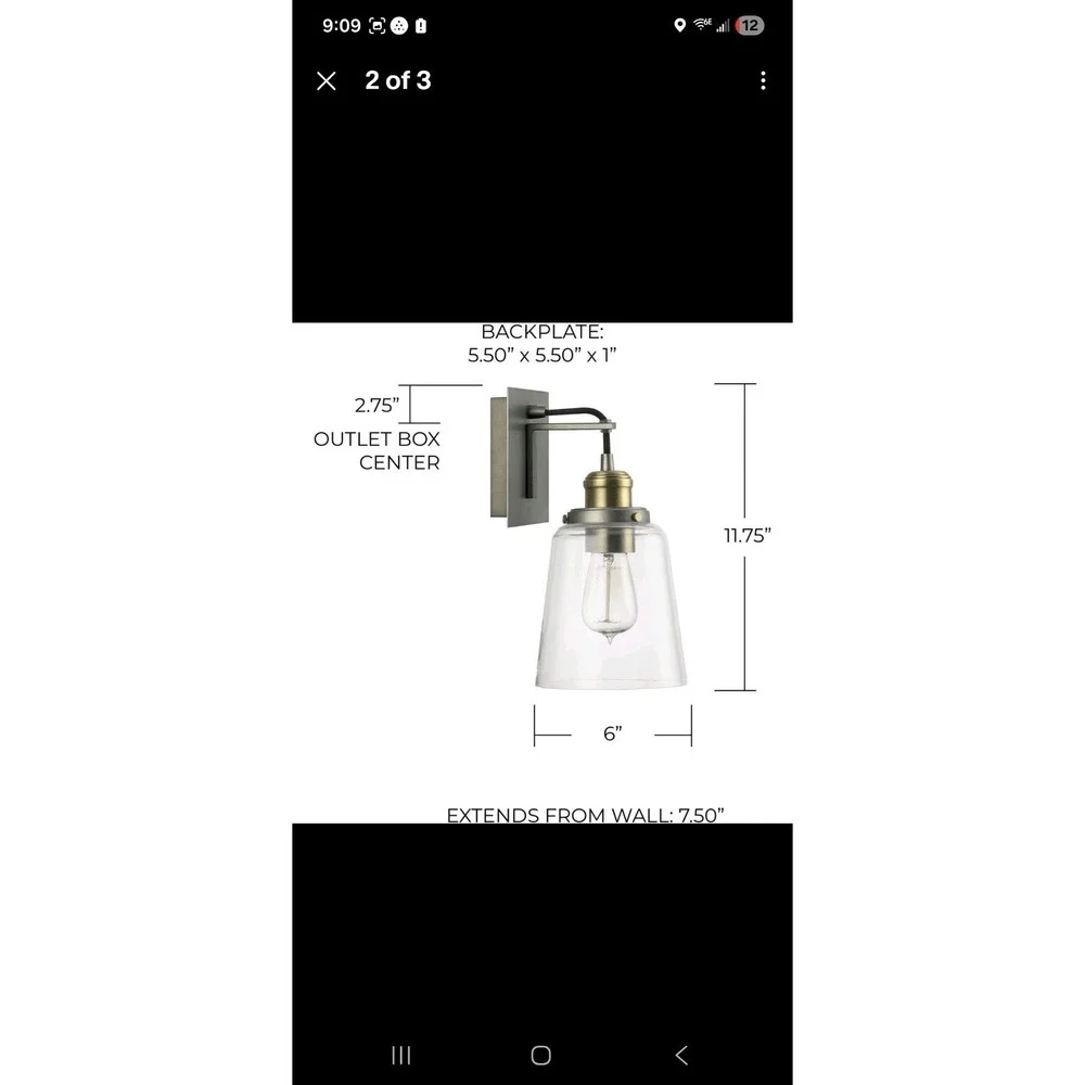 Capital Lighting 3711GA-135 Signature Wall Sconce Graphite‎ Aged Brass Open Box